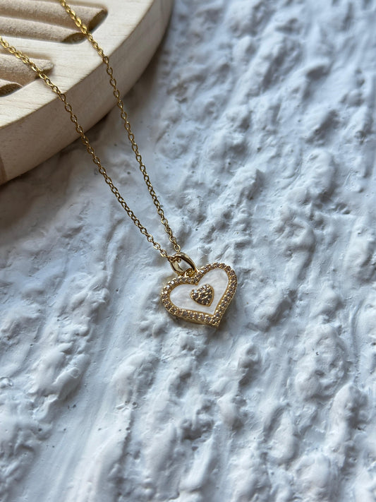 Marble White Heart Kolye | 316L