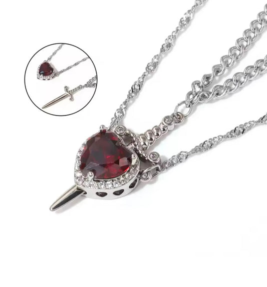 Kalp & Kılıç Çift Kolye Silver | 316L